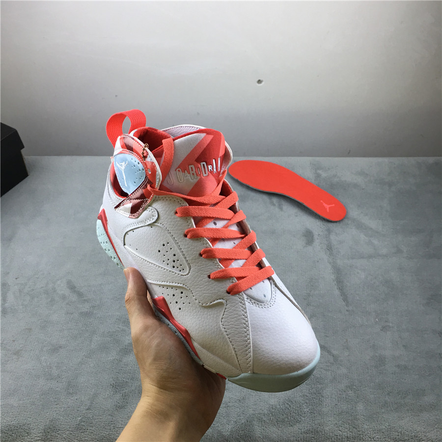 2019 Women Air Jordan 7 GS Topaz Mist White Orange Shoes